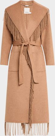 SIMKHAI Carrie Belted Fringe Robe Coat
