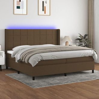 vidaXL Vidaxl - Cama Box Spring Colch&oacute;n Luces Led Tela Marr&oacute;n Oscuro 200x200 Cm