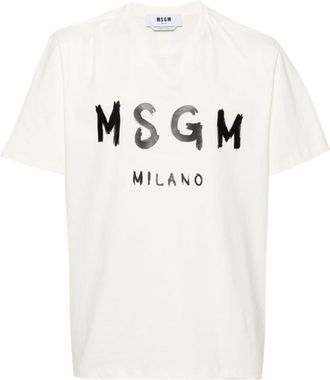 Msgm White Logo Print T-Shirt