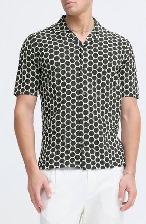 Casual Friday Samwell Embroidered Eyelet Camp Shirt in Dark Navy at Nordstrom, Size X-Large