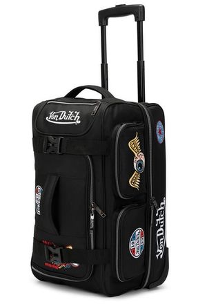 Von Dutch Signature Patch Rolling Travel Duffel Bag with Inline Skate Wheels in Black at Nordstrom, Size Small