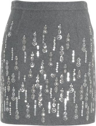 SOLOTRE M1F0163 Mini Rok - Dames - Korte rokken - Grijs - M - Pailletten - Rokken