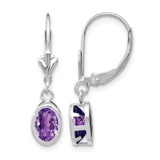 Diamond2Deal 14k White Gold 7x5mm Oval Amethyst Drop Dangle Earrings