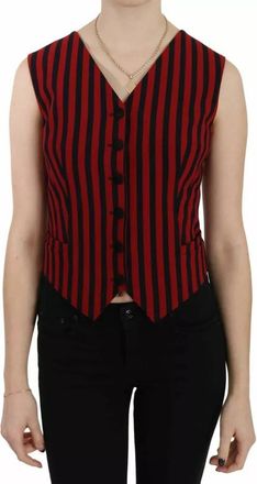 Dolce & Gabbana Red Black Stripe Vest Waistcoat Blouse Womens Top