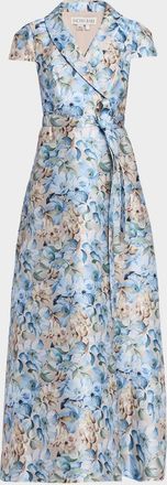 Sachin & Babi Etienne Floral-Print Mikado Wrap Gown