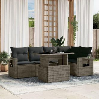 vidaXL Vidaxl - Set De Muebles De Jard&iacute;n 6 Pzas Y Cojines Rat&aacute;n Sint&eacute;tico Gris