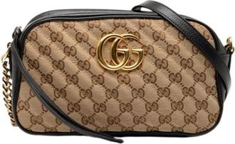 Gucci Pre-owned Quilted Canvas Crossbody Tas - Dames - Vintage Schoudertas - Beige - ONE Size - Leer - Vintage