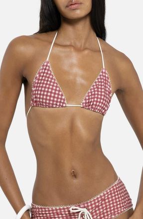 Jaded London Gingham Picot Trim Triangle Bikini Top in Red at Nordstrom, Size 10