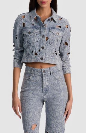 Alice & Olivia Chloe Eyelet Embroidered Denim Jacket in Rockstar Blue at Nordstrom, Size X-Small