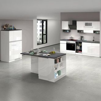 Dmora Dmora - Cocina Completa Bastien, Conjunto De Cocina Modular, Cocina Modular Con M&uacute;ltiples Elementos, 100% Made In Italy, Blanco Brillo Y Pizarra
