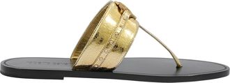Roberto Cavalli Ladies Metallic Cracked Leather Flat Sandals, Brand Size 38 ( US Size 8 )