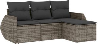 vidaXL Vidaxl - Set De Sof&aacute;s De Jard&iacute;n 4 Pzas Y Cojines Rat&aacute;n Sint&eacute;tico Gris