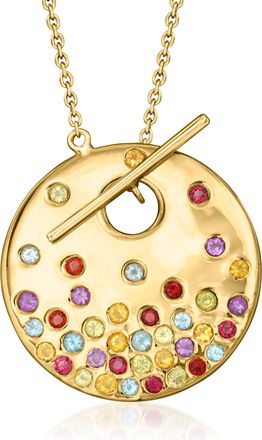 Ross-Simons Scattered Multi-Gemstone Toggle Necklace in 18kt Gold Over Sterling