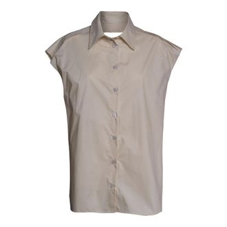 Erika Cavallini Semi Couture Shirts, female, Beige, Size: S Sleeveless Poplin Shirt