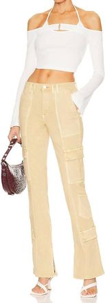 Blank NYC Hoyt Mini Boot Cut Cargo Pants In Khaki