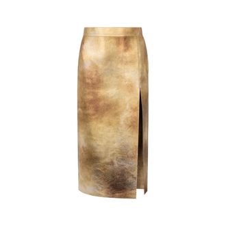 Roberto Cavalli Gold Laminated Leather Skirt - female - Roberto Cavalli - Leather Skirts - Yellow - XS - Skirts