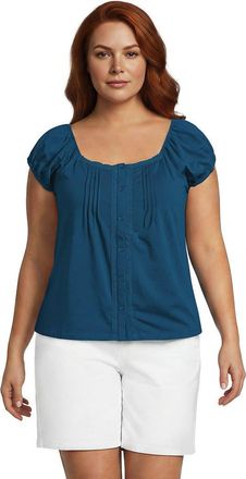 Lands End Plus Size Sleeveless Lightweight Jersey Pintuck Button Front Blouse in Baltic Teal at Nordstrom, Size 1X