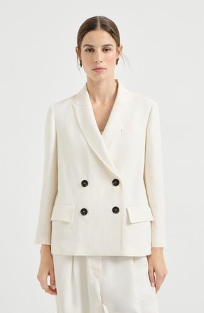 Brunello Cucinelli Fluid twill blazer with monili in Ivory at Nordstrom, Size 34 It