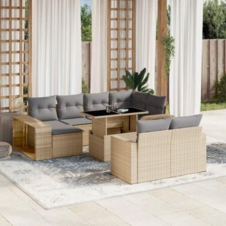 vidaXL Set De Sof&aacute;s De Jard&iacute;n 11pzas Con Cojines Rat&aacute;n Sint&eacute;tico Beige Vidaxl