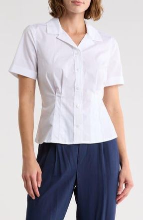 DKNY Short Sleeve Stretch Cotton Poplin Button-Up Shirt in White at Nordstrom Rack, Size X-Large
