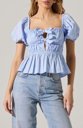 ASTR the Label Smocked Peplum Shirt in Sky Blue at Nordstrom Rack, Size Large