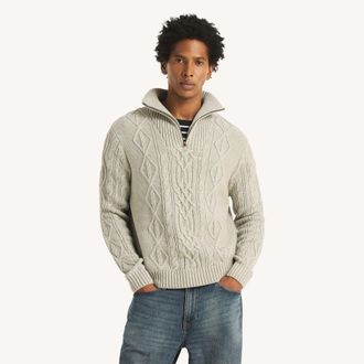 Nautica Mens Stonewashed Cableknit Mockneck Sweater