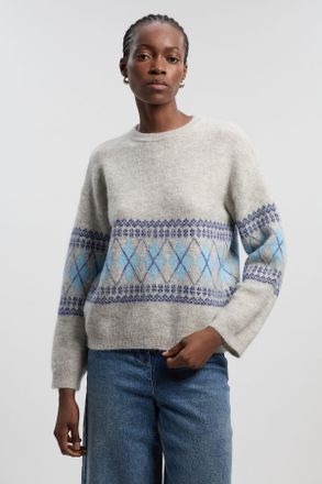 Karen Millen Womens Premium Alpaca Wool Blend Fairisle Knitted Jumper - Grey Polyamide - Size X-Small