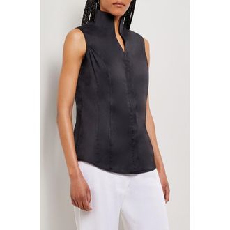 Misook Sleeveless Stand Collar Shirt in Black at Nordstrom, Size X-Large
