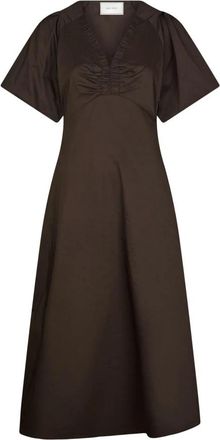 Neo Noir Illana Poplin Dress - Dames - Casual kleedjes - Bruin - L - Katoen - Kleedjes
