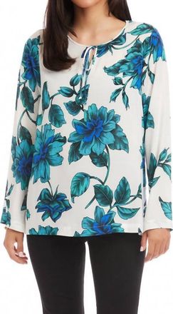 Karen Kane Keyhole Side-Slit Sleeve Tunic Top In Floral Print