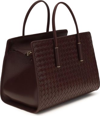 Bottega Veneta Womens Tote Bag Barbara Deep Mahogany Leather Mahogany-Brass Lamb (ovis Aries) Shoulder Mahogany/brass