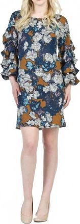 Papillon Ruffled Sleeve Floral Print Dress In Mustard