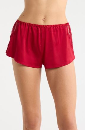 Etam Confidence Eyelash Lace Trim Satin Shorts in Red at Nordstrom, Size X-Small