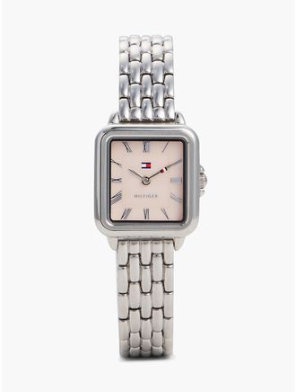 Tommy Hilfiger Womens 24MM Rectangle Dial Dress Watch - Silver/Blush