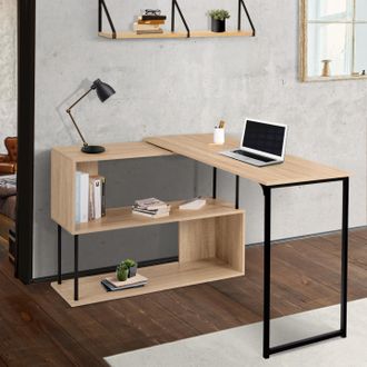 IDMarket Idmarket - Escritorio Esquinero Giratorio 180&deg; Detroit Estanter&iacute;a En Forma De S Dise&ntilde;o Industrial