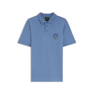 BOSS Stretch-cotton polo shirt with tennis-inspired logo