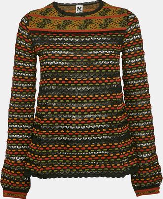 M Missoni Black/orange Pointelle Knit Long Sleeve Knit Top