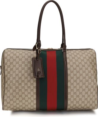 Gucci Womens Travel Bag Gg Web Stripe Brown Fabric Shoulder