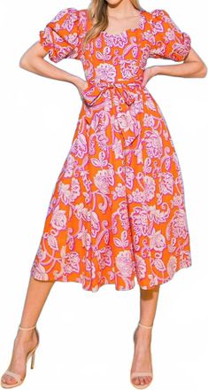 Flying Tomato Printed Poplin Midi Dress In Red