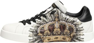 Dolce & Gabbana White Black Crown Low Top Sneakers Men Mens Shoes (Pre-Owned)