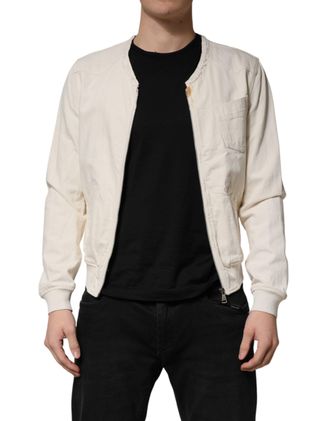 Dolce & Gabbana Off White Cotton Full Zip Denim Men Blouson Mens Jacket (Pre-Owned)