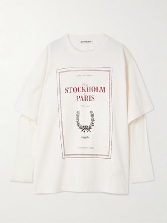 Acne Studios T-shirt In Jersey Di Cotone A Strati Con Finiture In Mesh - Bianco sporco