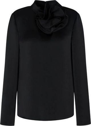 Emporio Armani Blouses, female, Black, Size: L Black Ruffled Neckline Satin Top