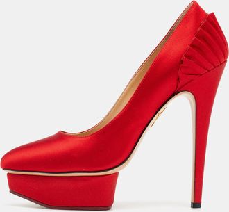 Charlotte Olympia Red Satin Peloma Fan Pleat Pumps