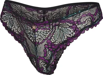 Savage x Fenty Romantic Corded Lace Brazilian Panties in Black Caviar/purple Metallic at Nordstrom, Size 1X