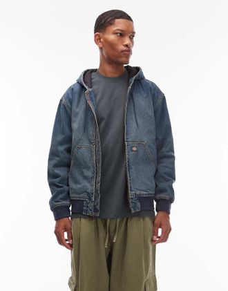 Dickies Hilham - Giacca in denim con cappuccio blu tinto kaki-Verde
