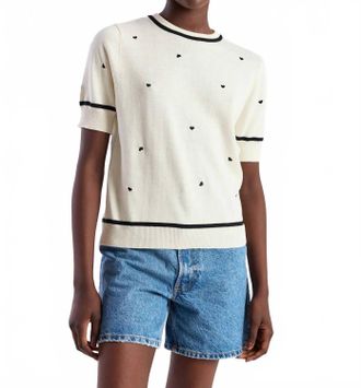 Brodie Mini Heart Embroidered Tee In White
