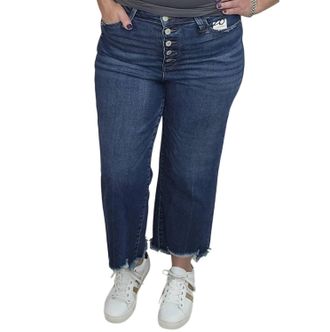 Judy Blue Womens High Waist Button Fly Distressed Hem Crop Jeans In Blue