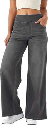 Generic High Elastic Waisted Baggy Wide Leg Pull On Jeans with Pockets, Denim Wide Leg Pants for Women