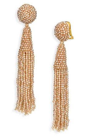 Oscar De La Renta Beaded Conical Tassel Drop Earrings in Champagne at Nordstrom